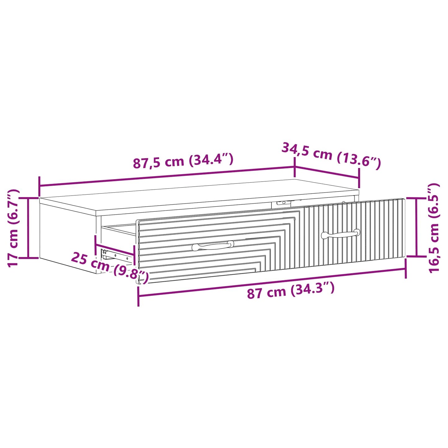 vidaXL Τραπεζάκι Τοίχου Λευκό 87,5 x 34,5 x 17 εκ. Επεξεργασμένο Ξύλο