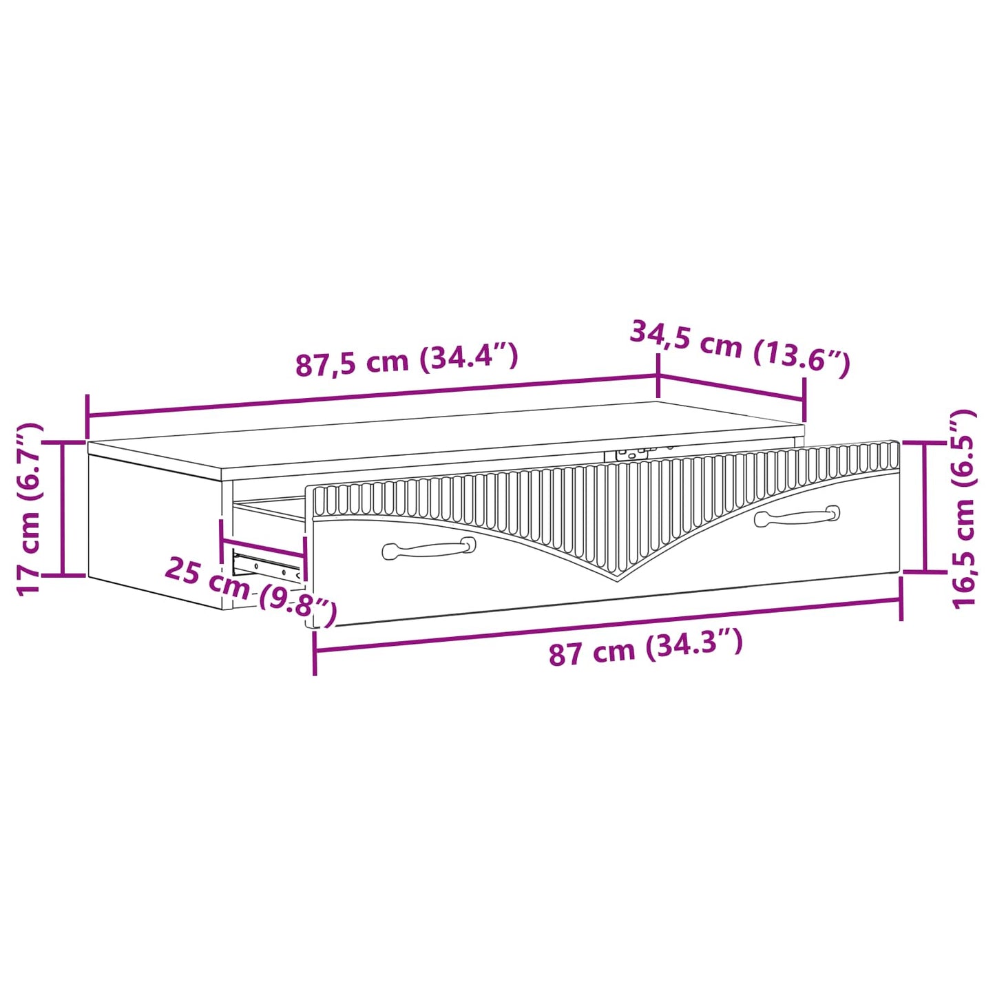 vidaXL Τραπεζάκι Τοίχου Λευκό 87,5 x 34,5 x 17 εκ. Επεξεργασμένο Ξύλο