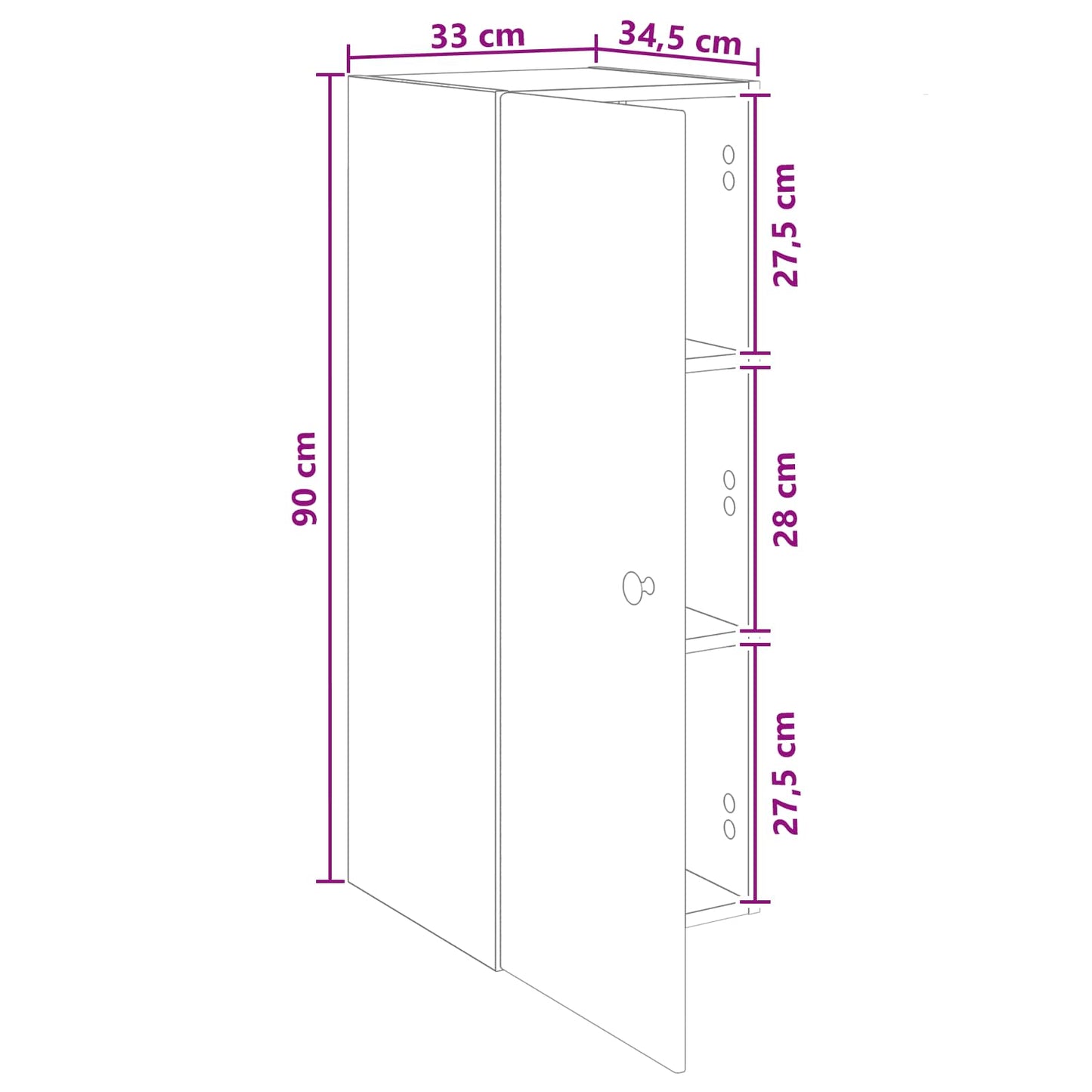 vidaXL Τοίχου Ντουλάπα Λευκό 33 x 34,5 x 90 εκ Επεξεργασμένο Ξύλο