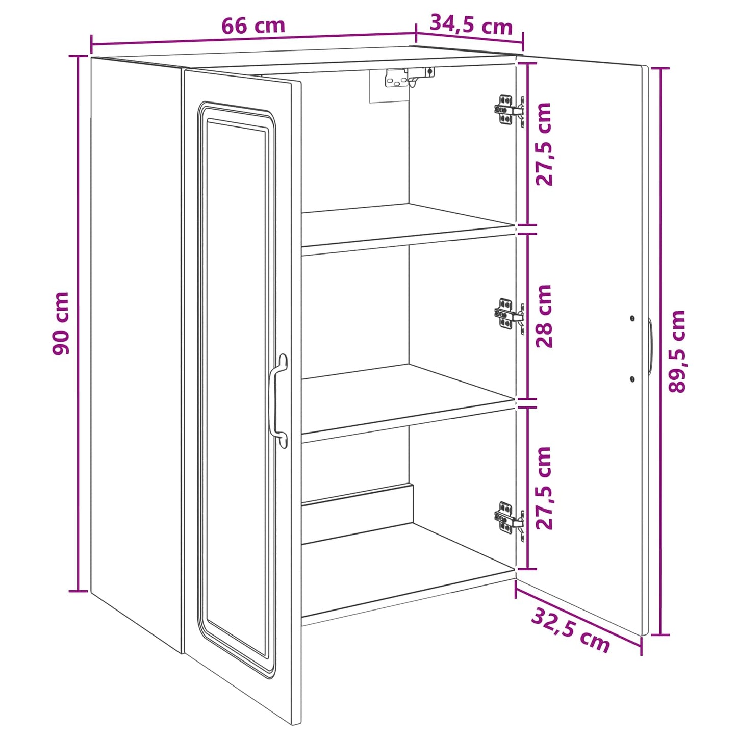 vidaXL Τοίχου Ντουλάπα 66 x 34,5 x 90 εκ Επεξεργασμένο Ξύλο Λευκό