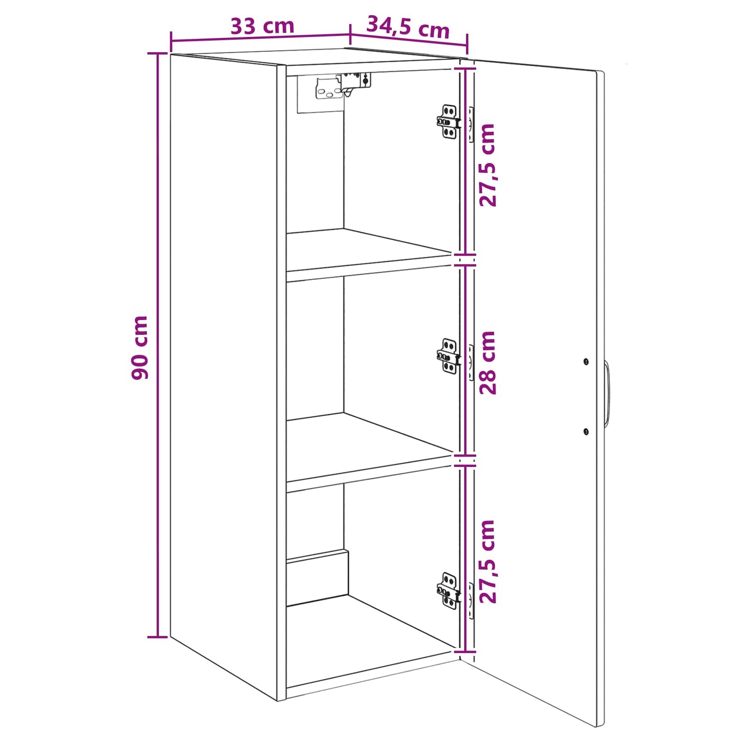 vidaXL Τοίχου Ντουλάπα 33 x 34,5 x 90 εκ Επεξεργασμένο Ξύλο Λευκό