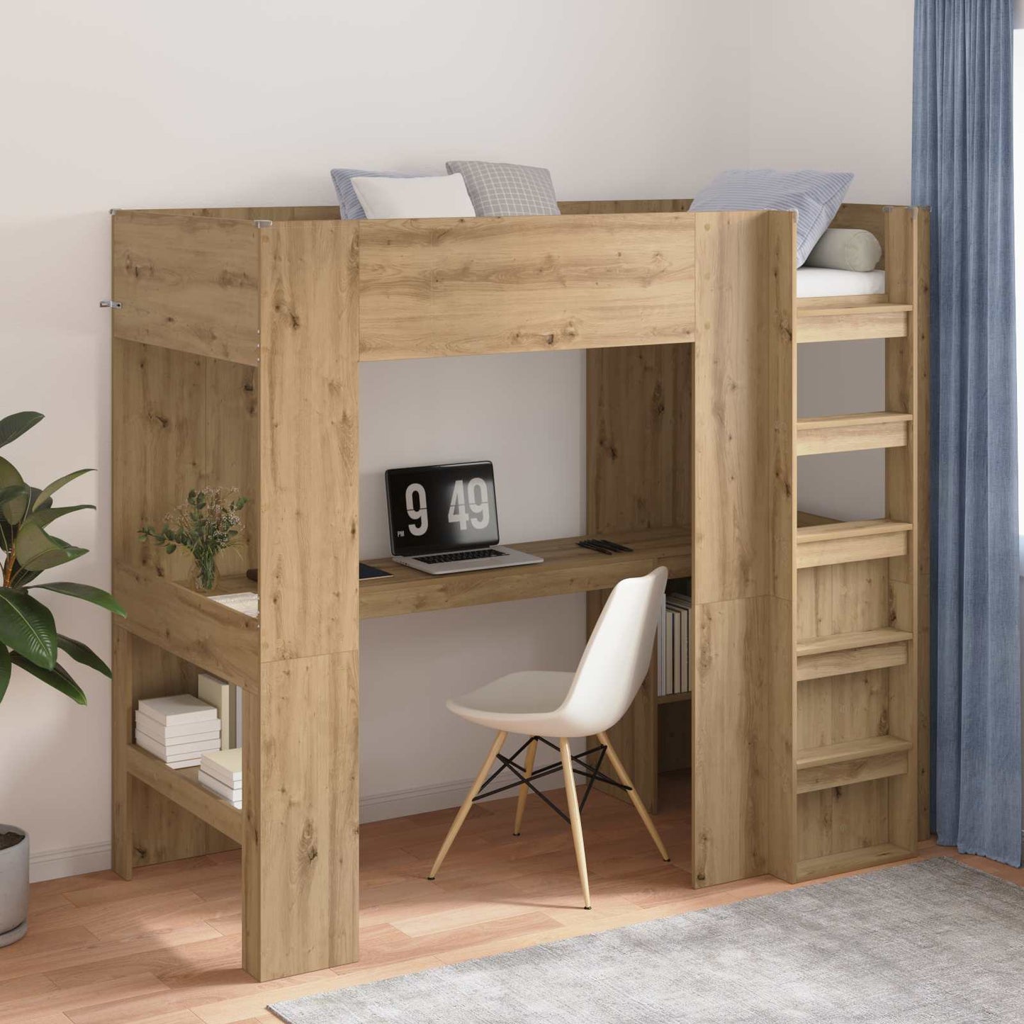 vidaXL Σκελετός κουκέτας με γραφείο με ράφι Artisan Oak 90 x 190 cm
