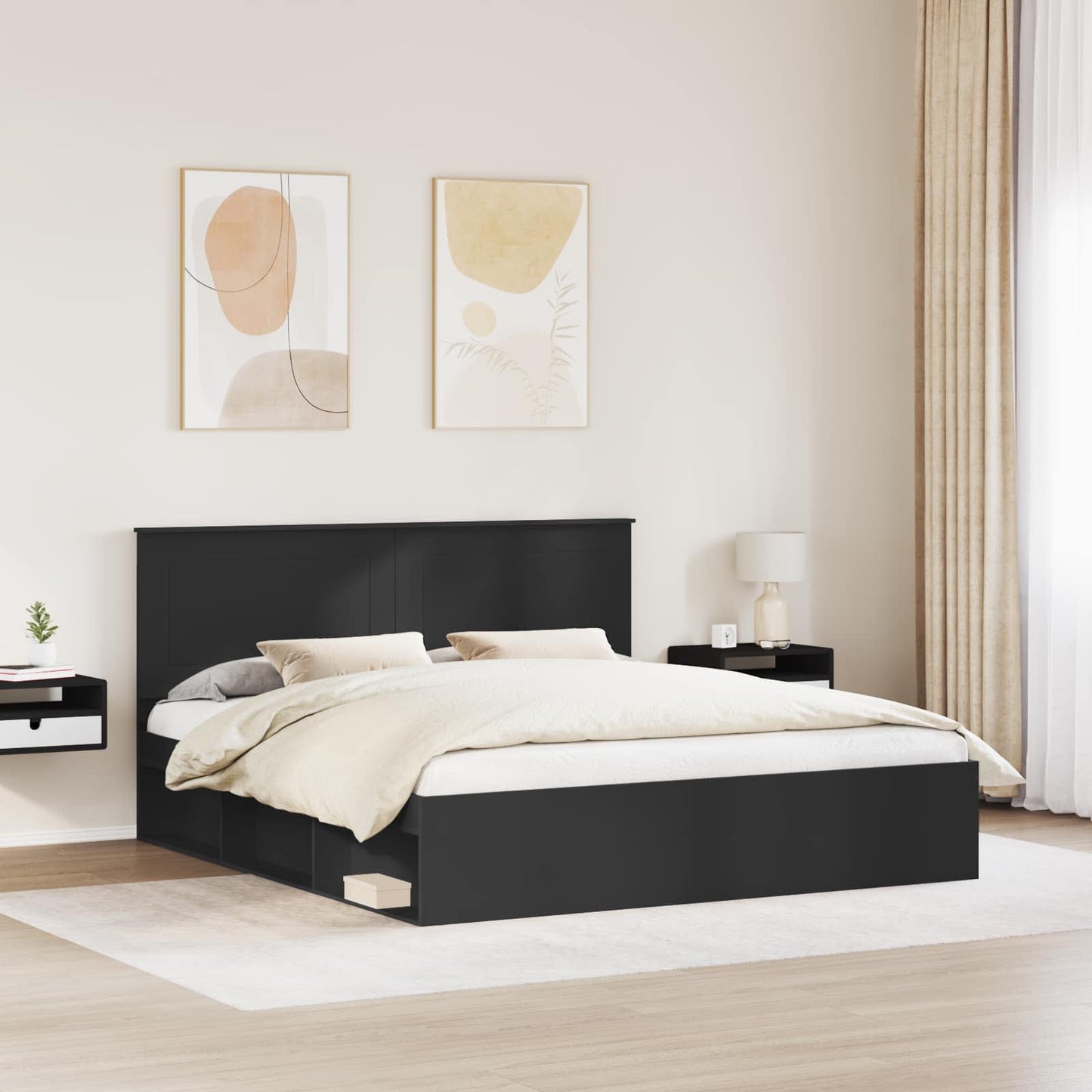 vidaXL Σκελετός Κρεβατιού Μαύρο 200 x 200 cm Στερεά ξυλεία πεύκου