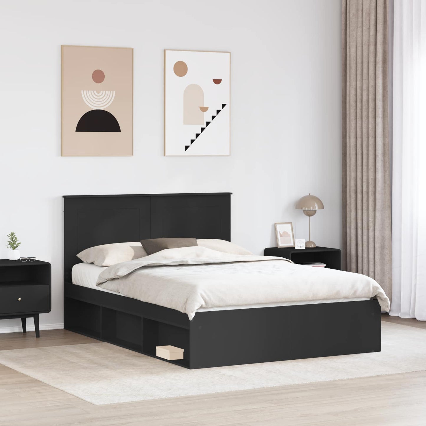 vidaXL Σκελετός Κρεβατιού Μαύρο 150 x 200 cm Στερεά ξυλεία πεύκου