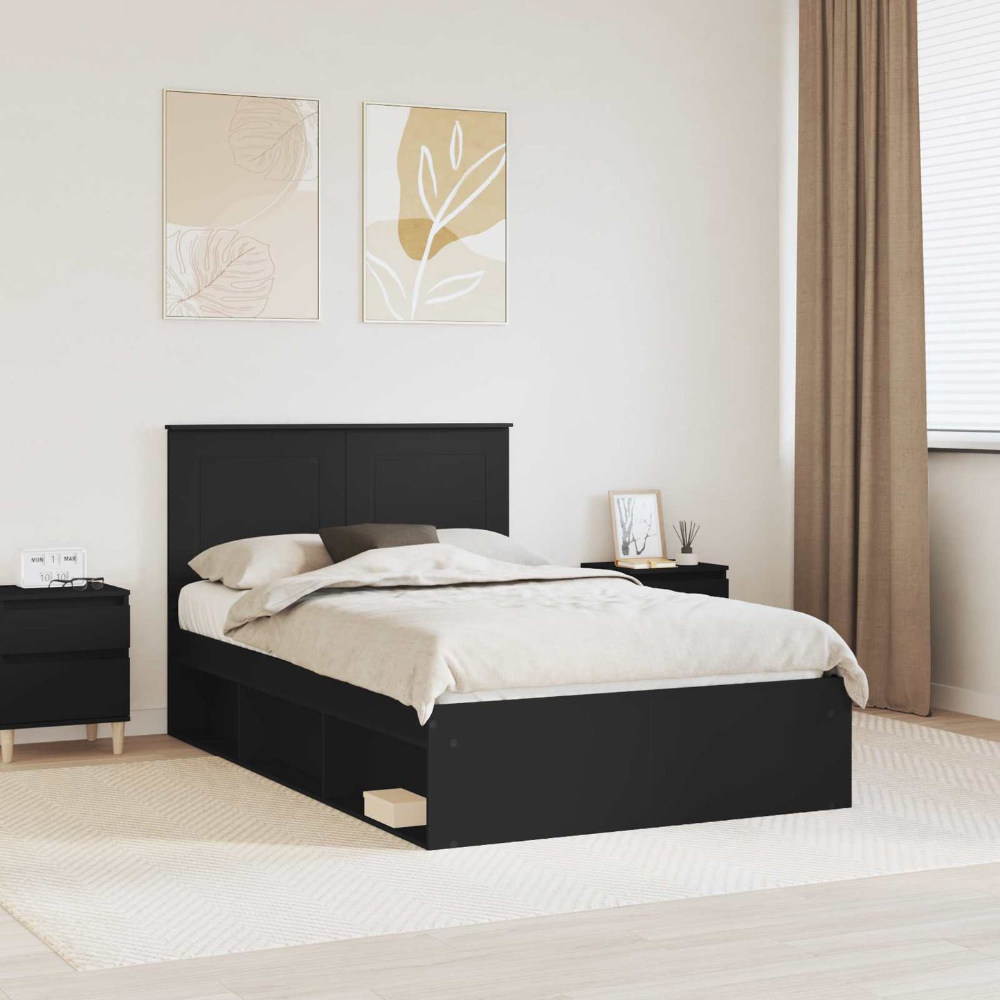 vidaXL Σκελετός Κρεβατιού Μαύρο 135 x 190 cm Στερεά ξυλεία πεύκου