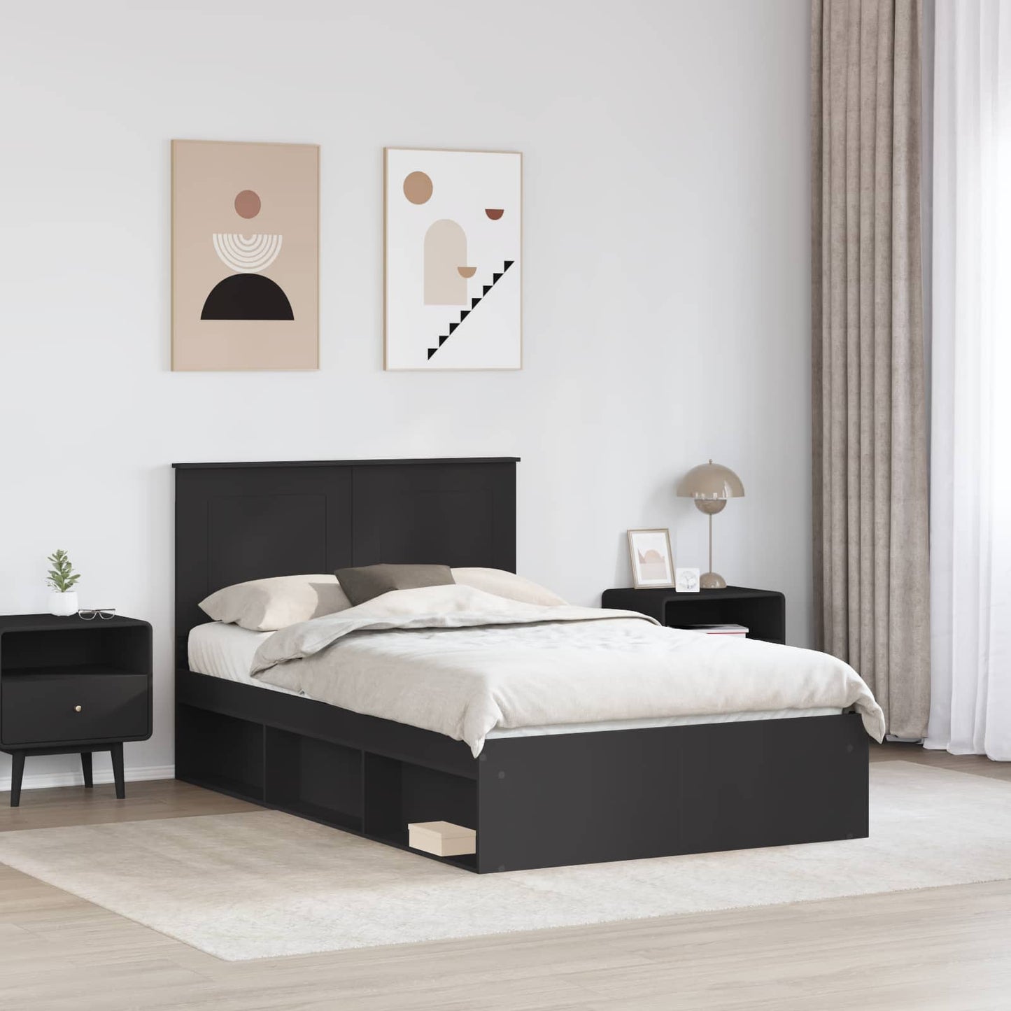 vidaXL Σκελετός Κρεβατιού Μαύρο 135 x 190 cm Στερεά ξυλεία πεύκου
