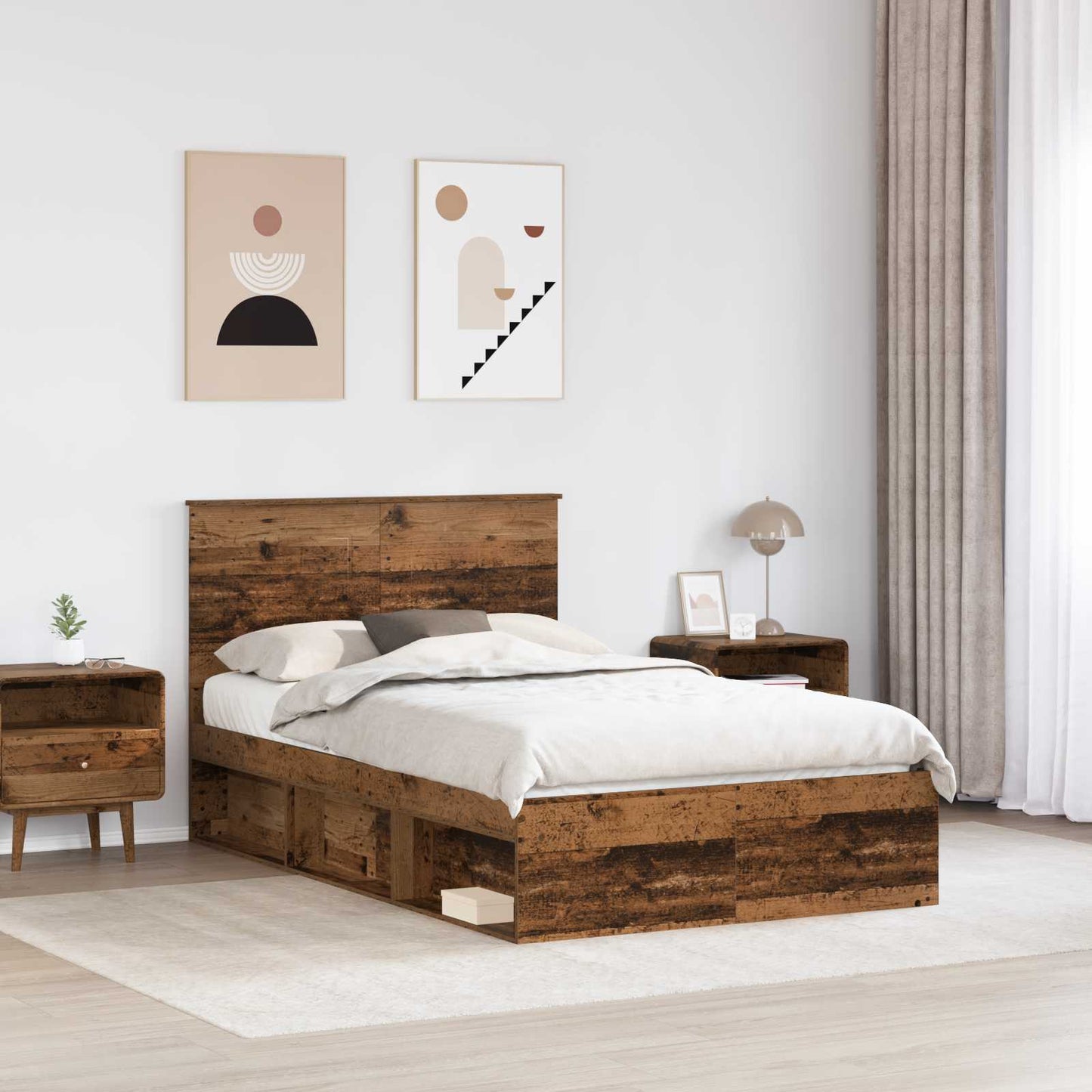 vidaXL Σκελετός Κρεβατιού Παλιό ξύλο 135 x 190 cm Στερεά ξυλεία πεύκου