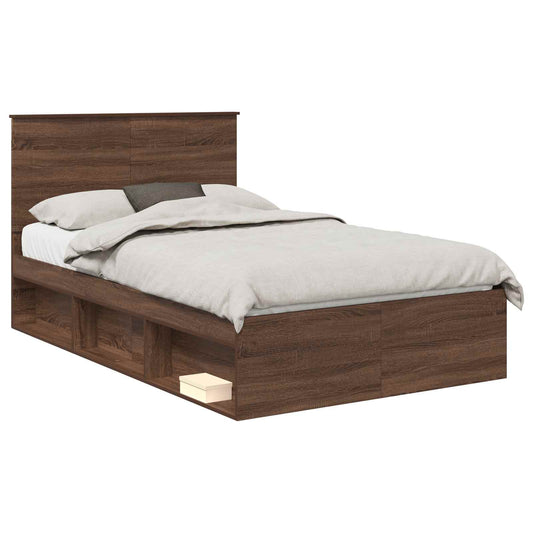 vidaXL Σκελετός Κρεβατιού Καφέ δρυς 120 x 190 cm Στερεά ξυλεία πεύκου