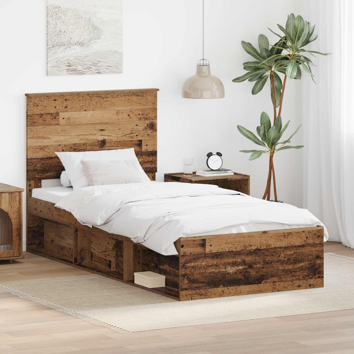 vidaXL Σκελετός Κρεβατιού Παλιό ξύλο 100 x 200 cm Στερεά ξυλεία πεύκου