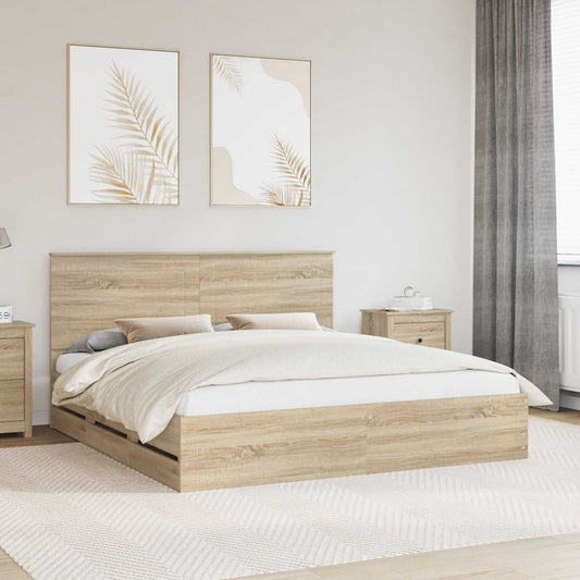 vidaXL Σκελετός Κρεβατιού Δρύς Sonoma 200 x 200 cm Μηχανήματος Ξύλο