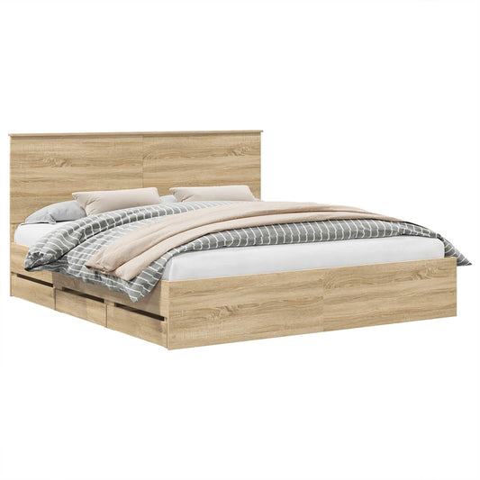 vidaXL Σκελετός Κρεβατιού Δρύς Sonoma 200 x 200 cm Μηχανήματος Ξύλο
