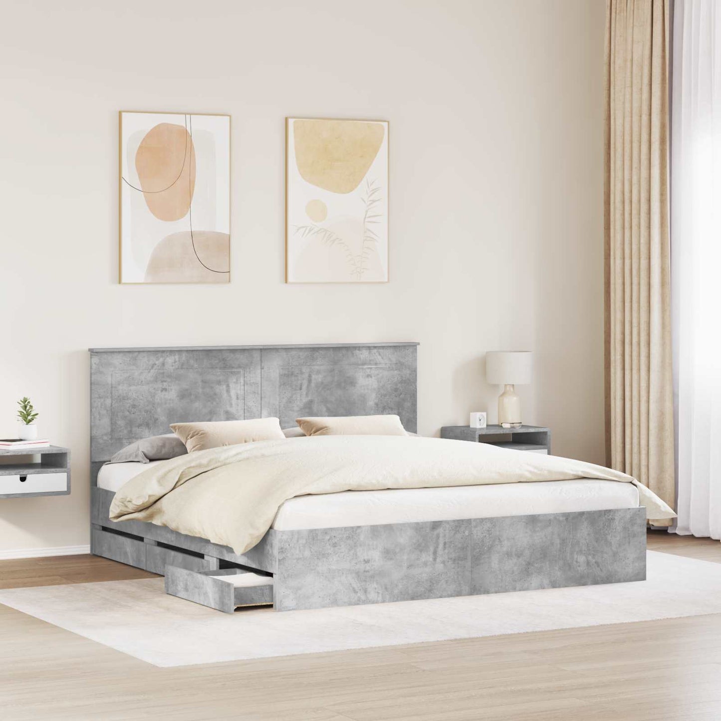 vidaXL Σκελετός Κρεβατιού Σκυρόδεμα Γκρι 200 x 200 cm Μηχανήματος Ξύλο