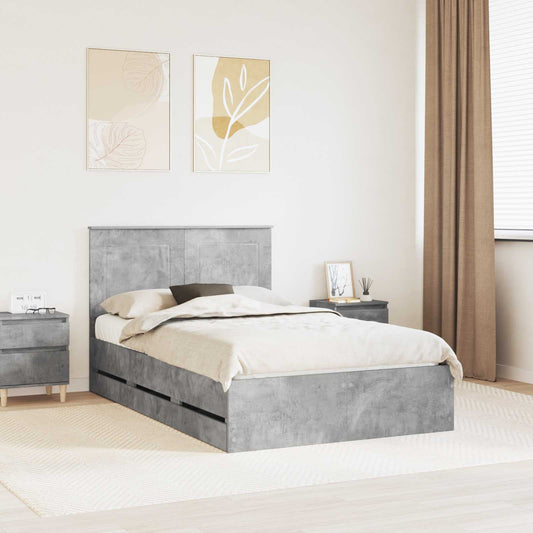 vidaXL Σκελετός Κρεβατιού Σκυρόδεμα Γκρι 135 x 190 cm Μηχανήματος Ξύλο