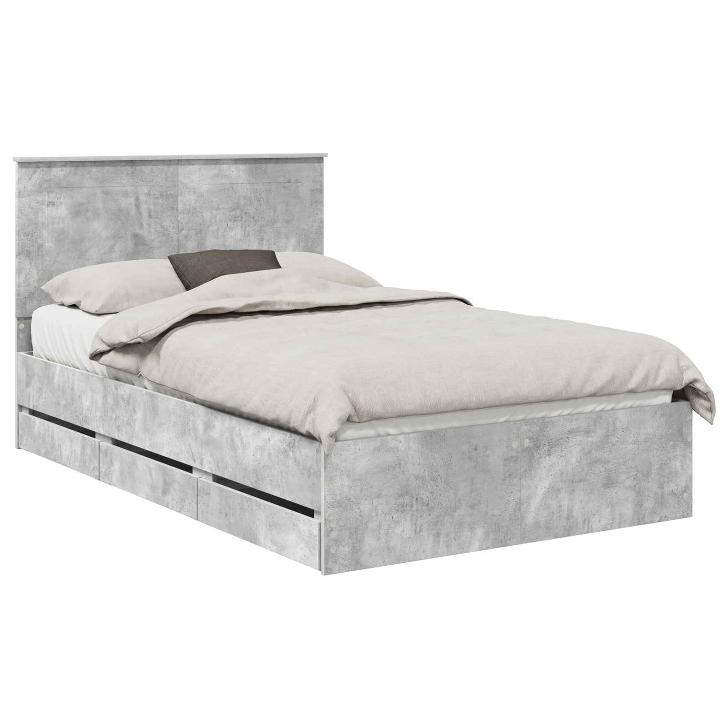 vidaXL Σκελετός Κρεβατιού Σκυρόδεμα Γκρι 135 x 190 cm Μηχανήματος Ξύλο