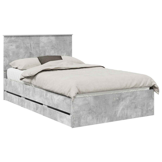vidaXL Σκελετός Κρεβατιού Σκυρόδεμα Γκρι 135 x 190 cm Μηχανήματος Ξύλο
