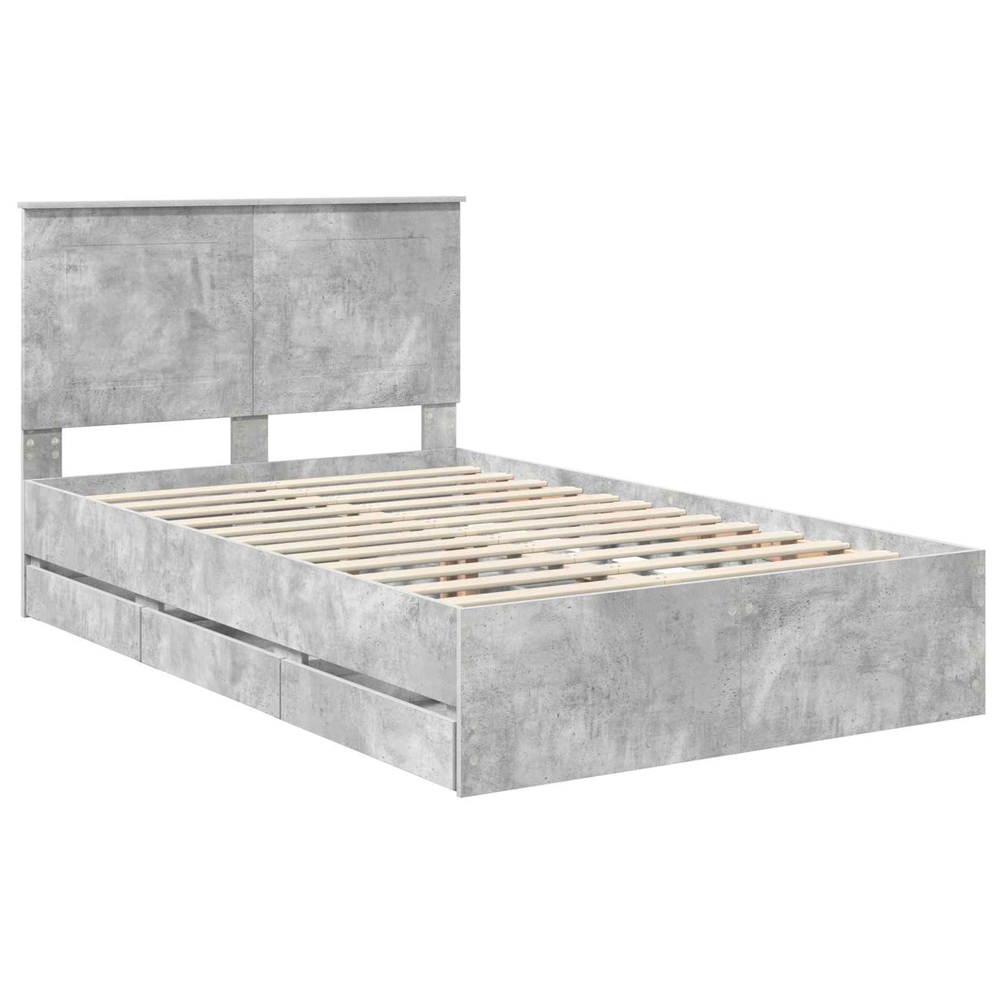 vidaXL Σκελετός Κρεβατιού Σκυρόδεμα Γκρι 135 x 190 cm Μηχανήματος Ξύλο