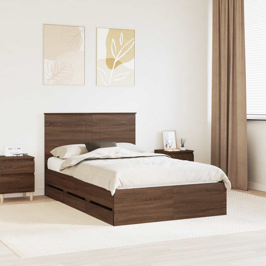 vidaXL Σκελετός Κρεβατιού Καφέ δρυς 135 x 190 cm Μηχανήματος Ξύλο