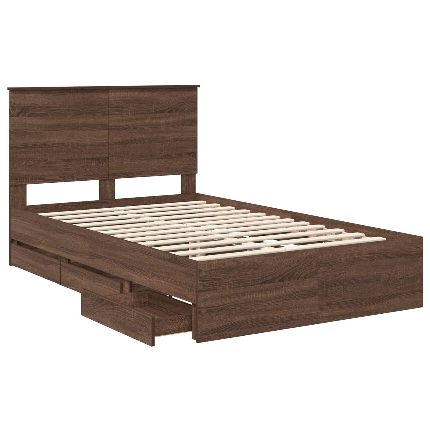 vidaXL Σκελετός Κρεβατιού Καφέ δρυς 135 x 190 cm Μηχανήματος Ξύλο