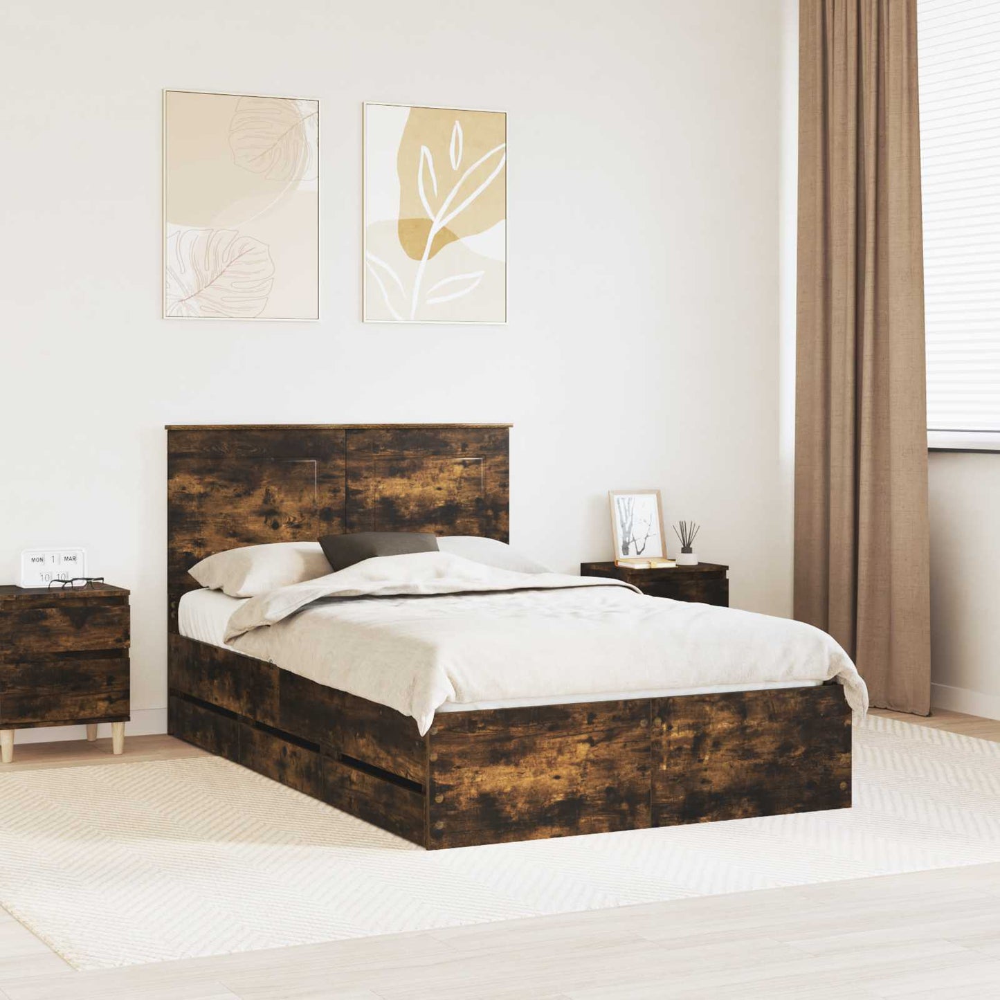 vidaXL Σκελετός Κρεβατιού Καπνιστό Δρύς 120 x 190 cm Μηχανήματος Ξύλο