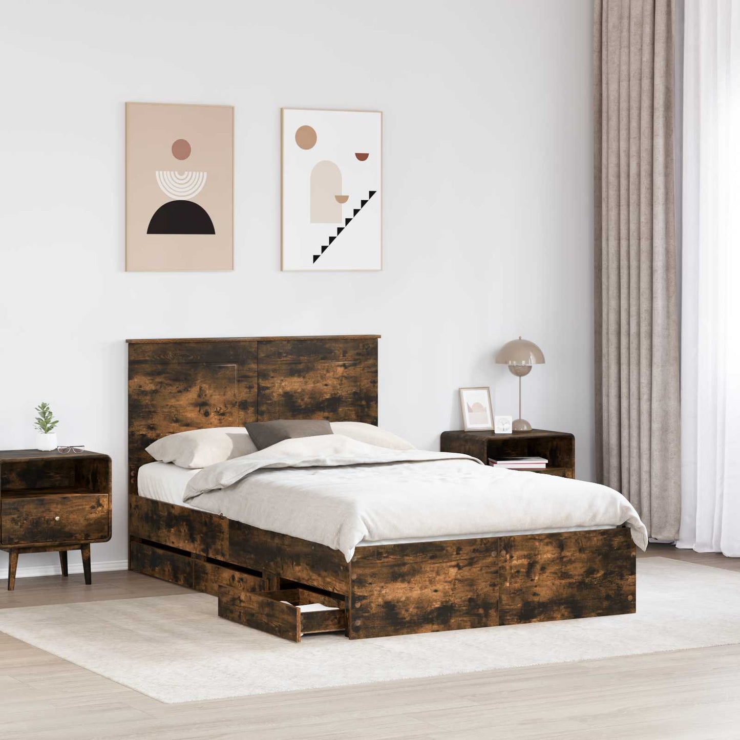 vidaXL Σκελετός Κρεβατιού Καπνιστό Δρύς 120 x 190 cm Μηχανήματος Ξύλο