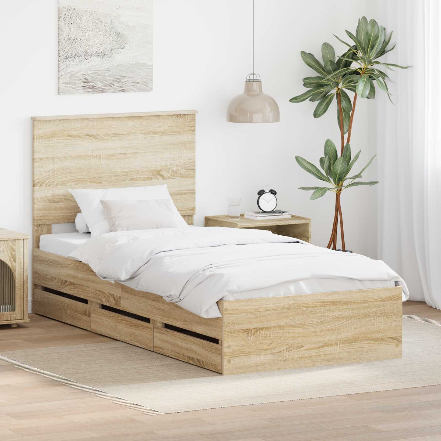 vidaXL Σκελετός Κρεβατιού Δρύς Sonoma 100 x 200 cm Μηχανήματος Ξύλο