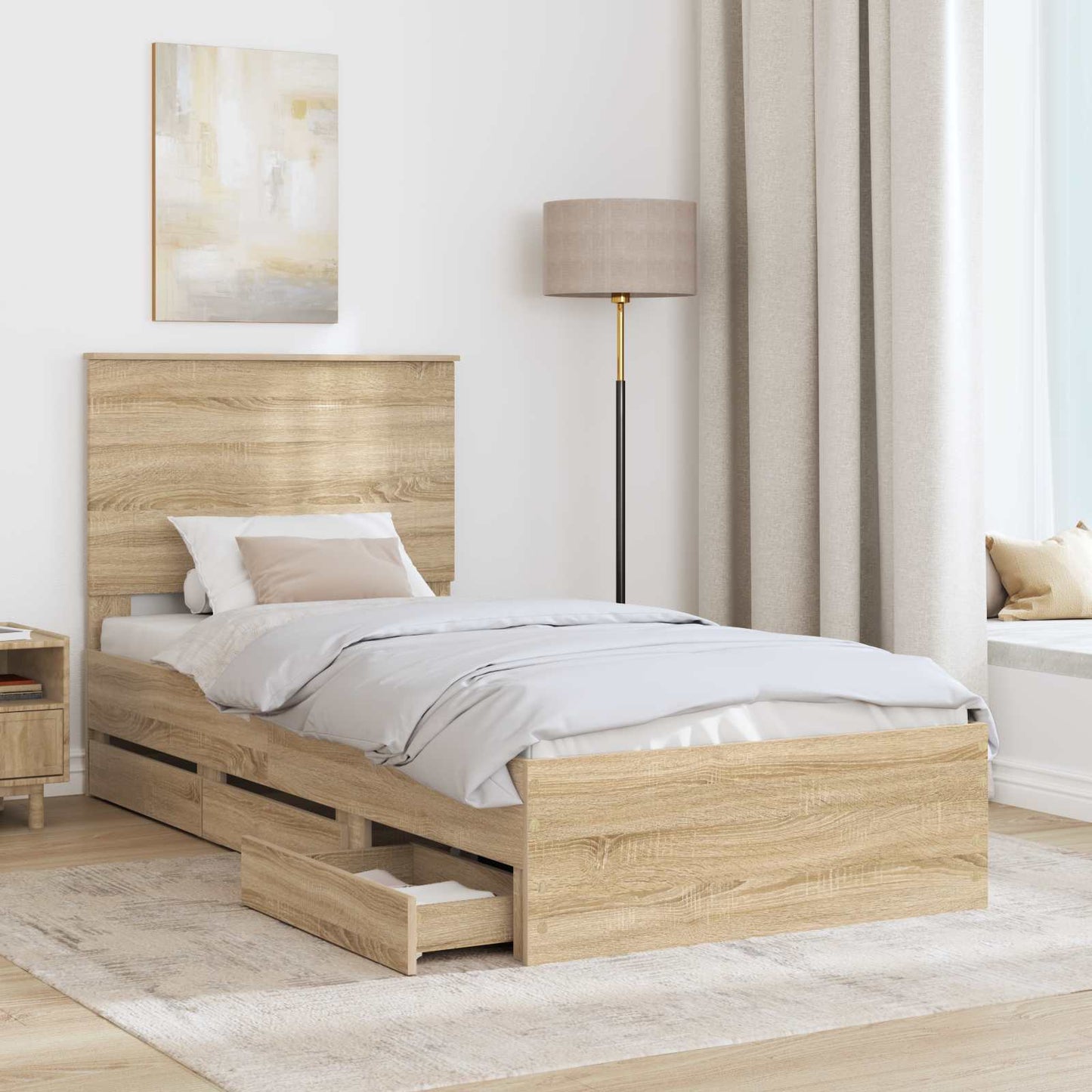 vidaXL Σκελετός Κρεβατιού Δρύς Sonoma 100 x 200 cm Μηχανήματος Ξύλο