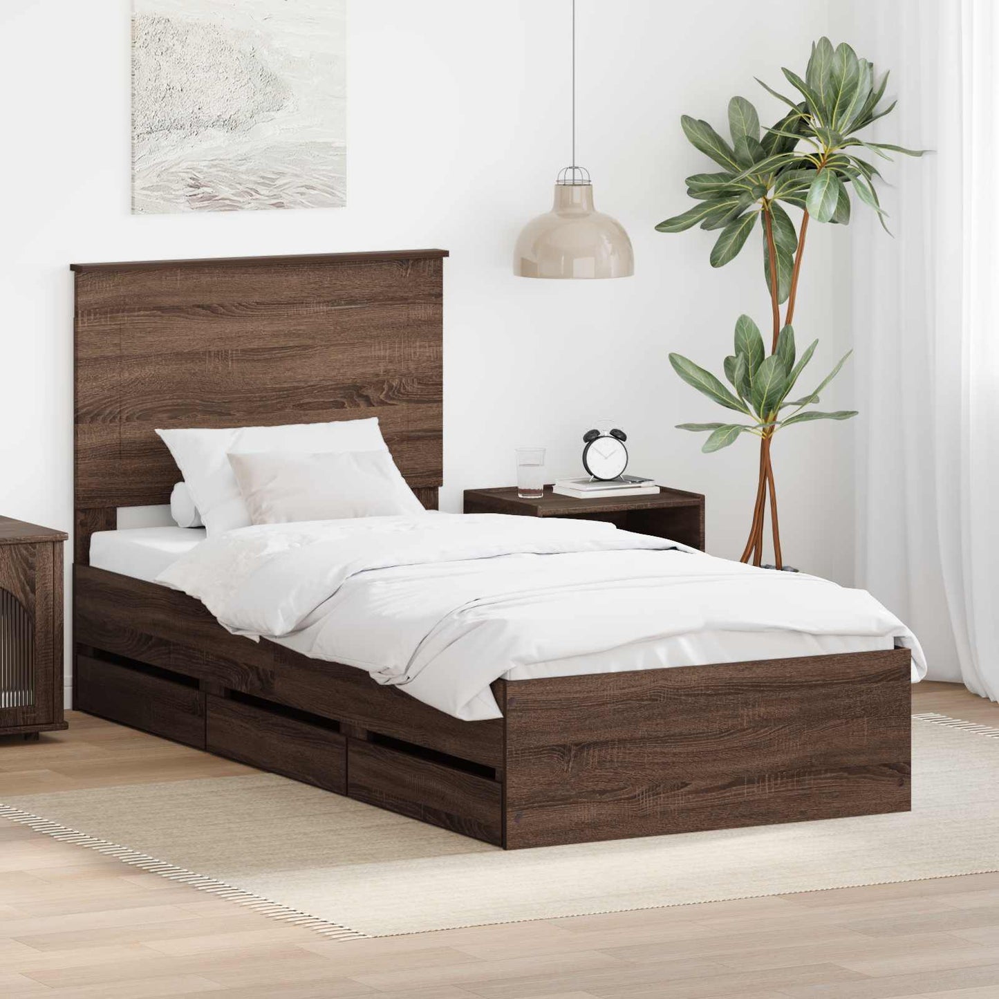 vidaXL Σκελετός Κρεβατιού Καφέ δρυς 100 x 200 cm Μηχανήματος Ξύλο