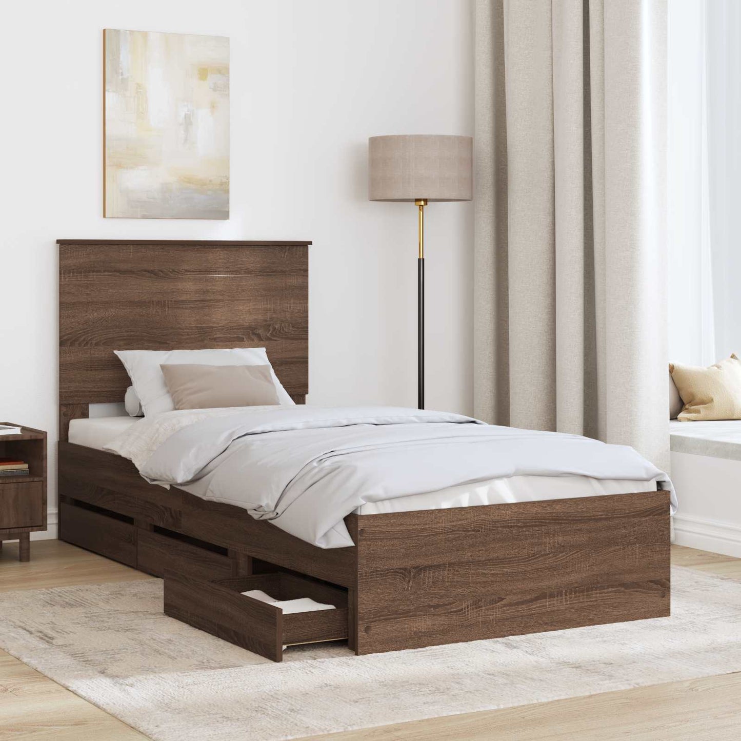 vidaXL Σκελετός Κρεβατιού Καφέ δρυς 90 x 190 cm Μηχανήματος Ξύλο