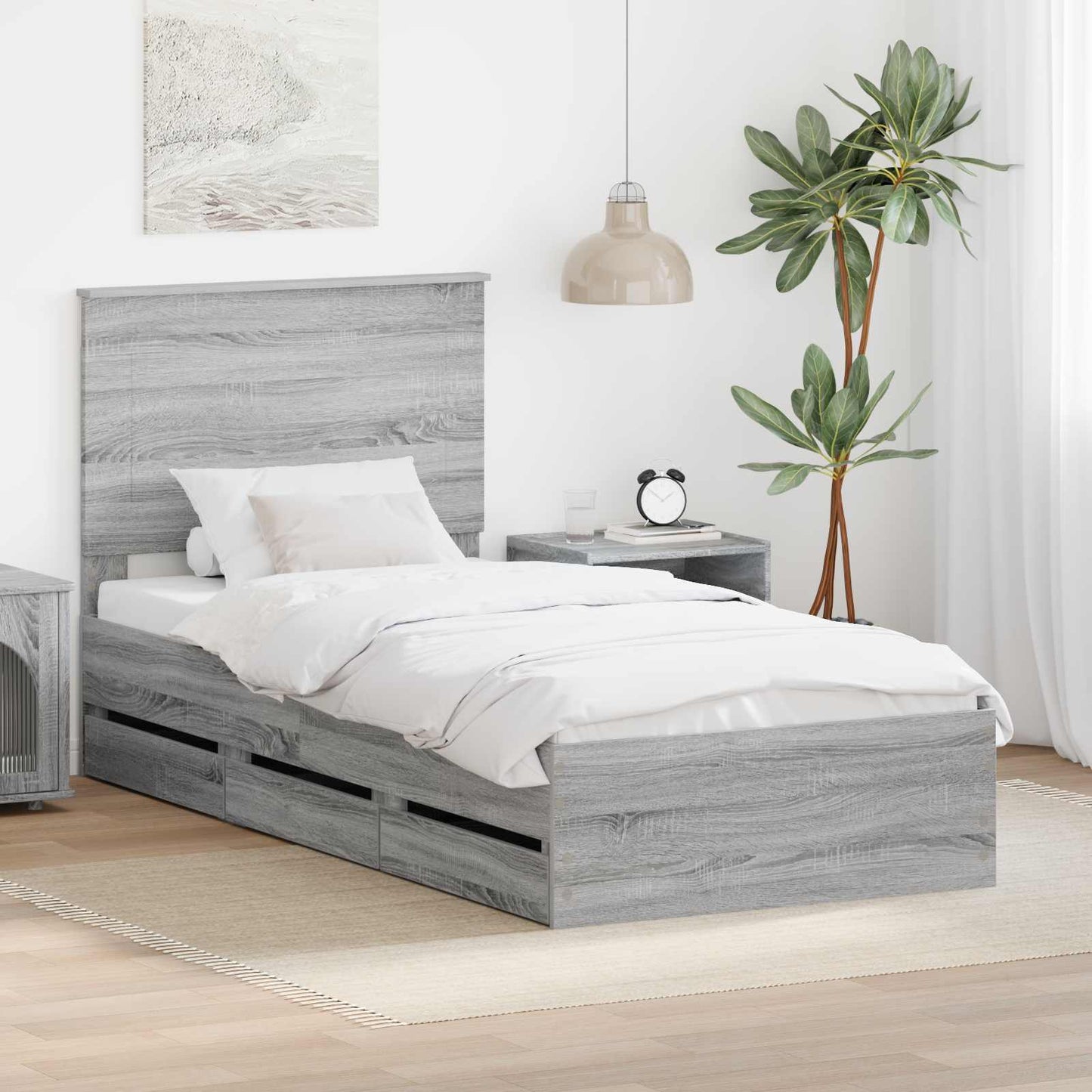 vidaXL Σκελετός Κρεβατιού Γκρίζο Σονομα 90 x 200 cm Μηχανήματος Ξύλο