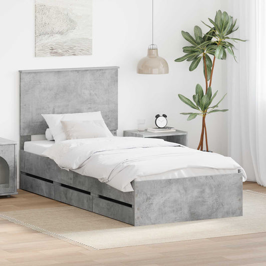 vidaXL Σκελετός Κρεβατιού Σκυρόδεμα Γκρι 75 x 190 cm Μηχανήματος Ξύλο