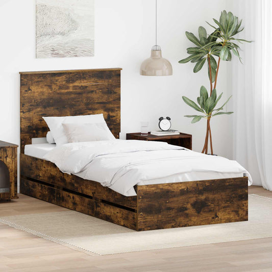 vidaXL Σκελετός Κρεβατιού Καπνιστό Δρύς 75 x 190 cm Μηχανήματος Ξύλο