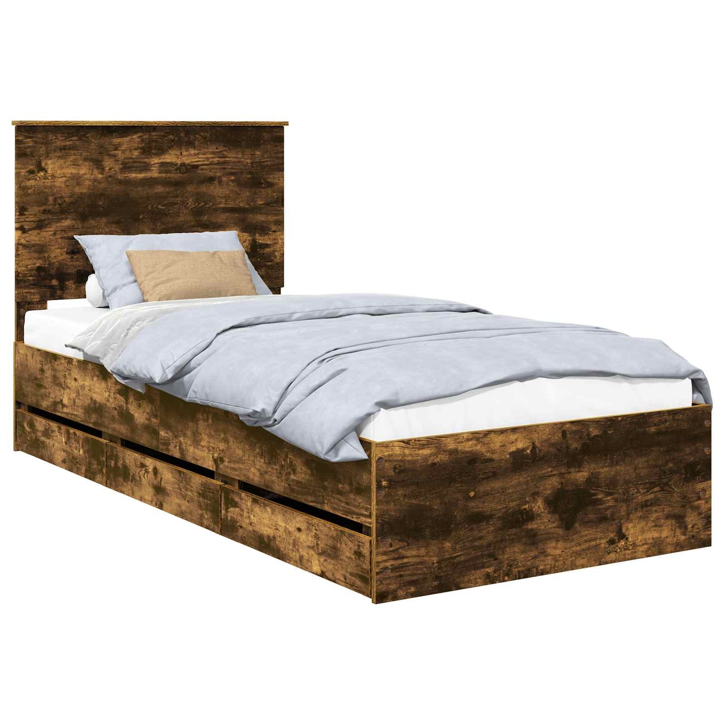 vidaXL Σκελετός Κρεβατιού Καπνιστό Δρύς 75 x 190 cm Μηχανήματος Ξύλο