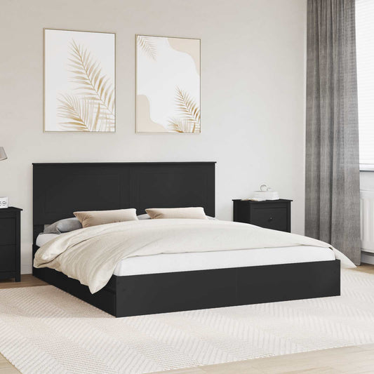 vidaXL Κρεβάτι Αποθήκης Μαύρο 200 x 200 cm Επεξεργασμένο ξύλο