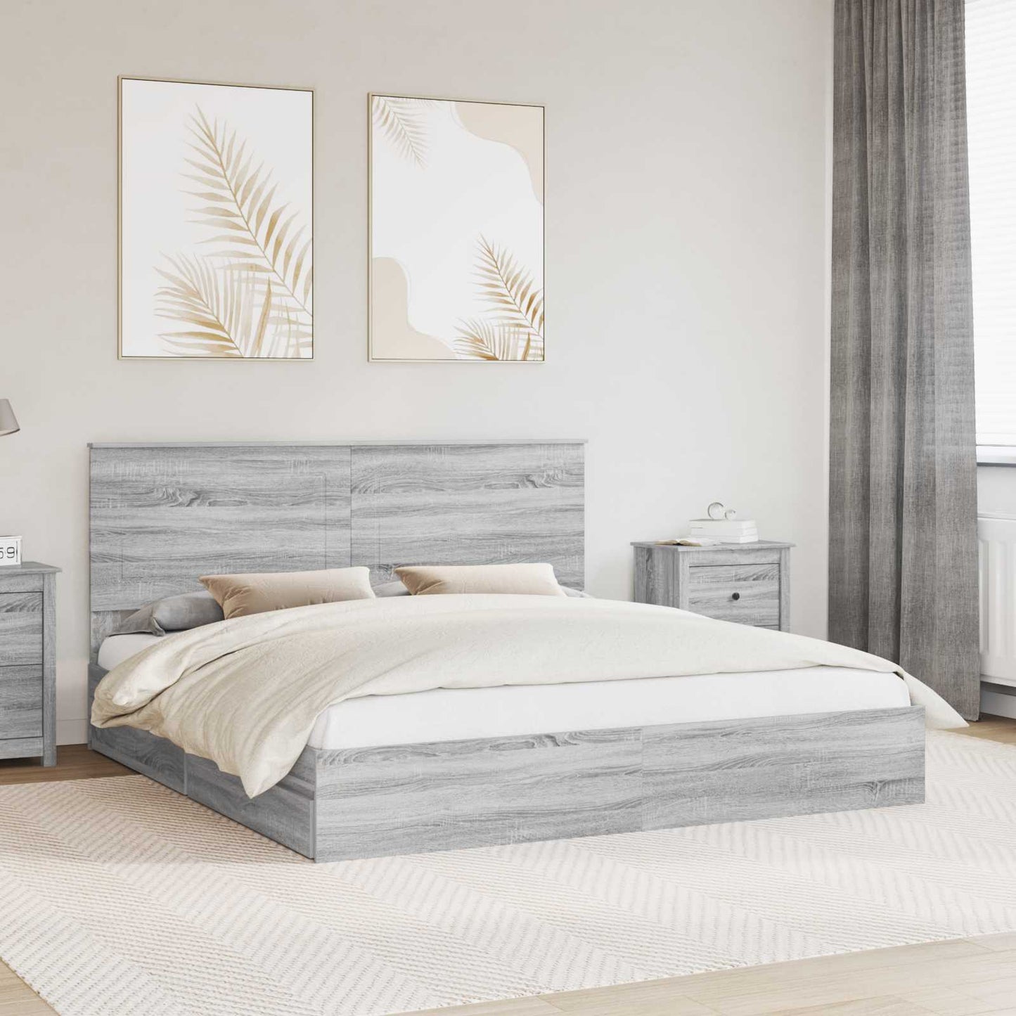 vidaXL Κρεβάτι Αποθήκης Γκρίζο Σονομα 200 x 200 cm Επεξεργασμένο ξύλο