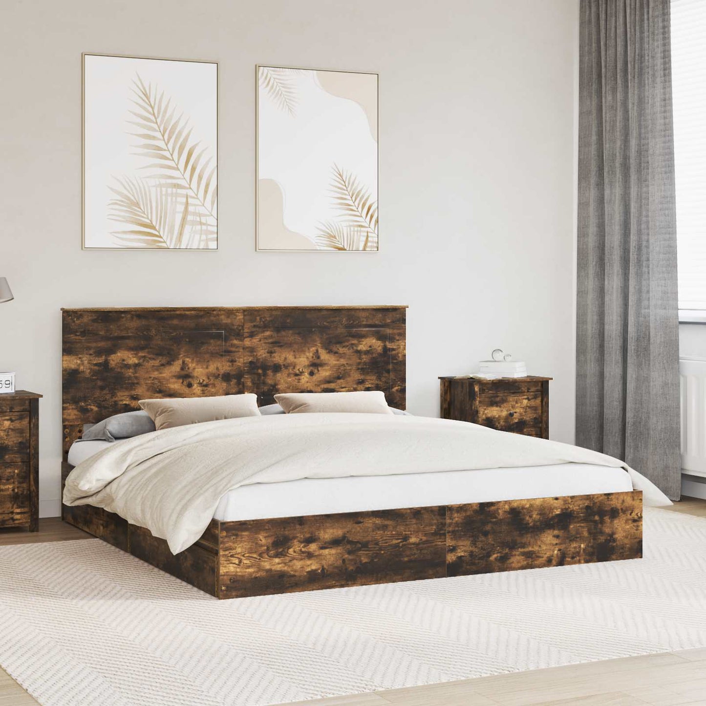 vidaXL Κρεβάτι Αποθήκης Καπνιστό Δρύς 180 x 200 cm Επεξεργασμένο ξύλο