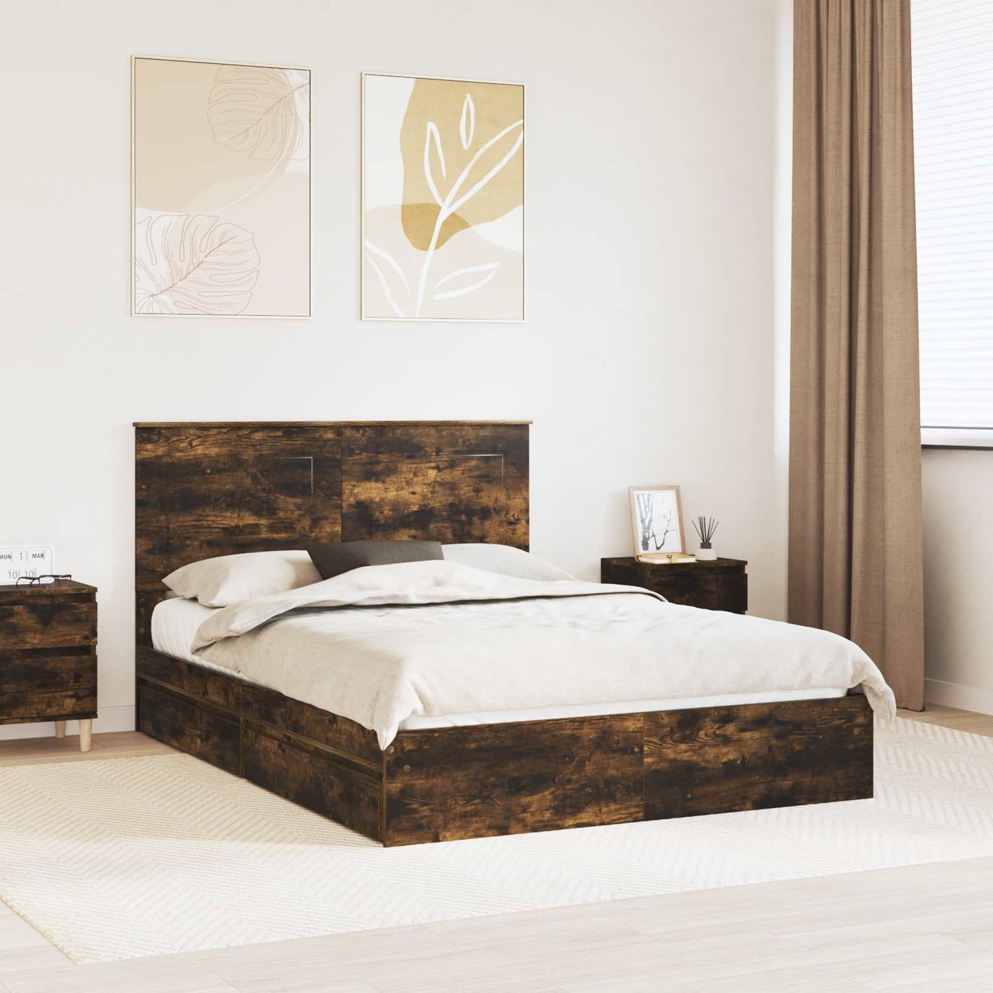 vidaXL Κρεβάτι Αποθήκης Καπνιστό Δρύς 160 x 200 cm Επεξεργασμένο ξύλο