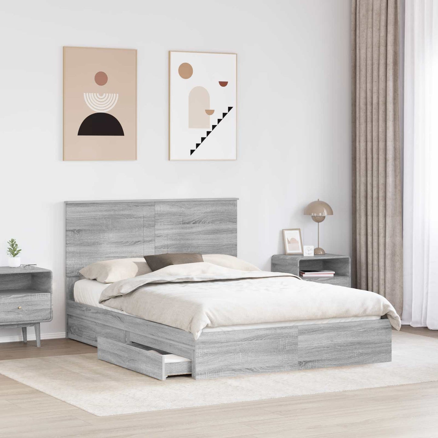 vidaXL Κρεβάτι Αποθήκης Γκρίζο Σονομα 150 x 200 cm Επεξεργασμένο ξύλο