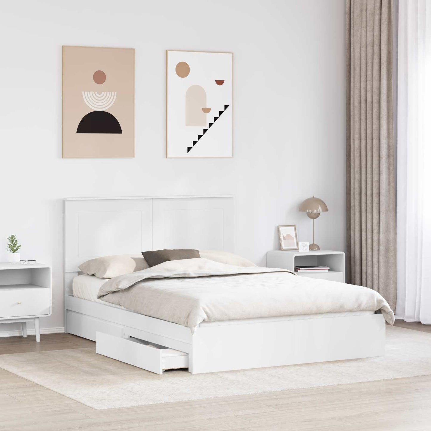 vidaXL Κρεβάτι Αποθήκης Λευκό 140 x 190 cm Επεξεργασμένο ξύλο
