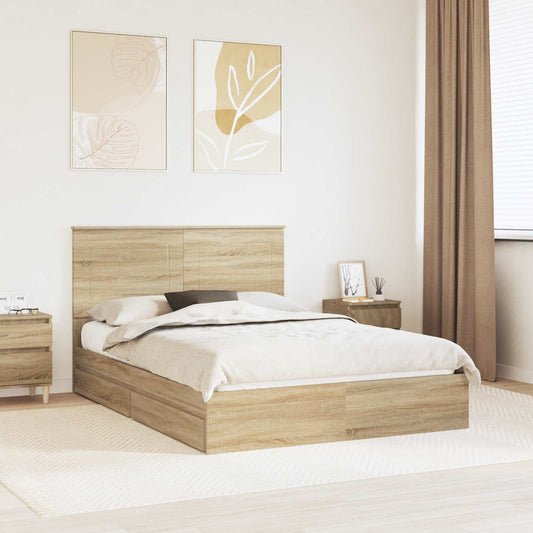 vidaXL Κρεβάτι Αποθήκης Δρύς Sonoma 140 x 200 cm Επεξεργασμένο ξύλο