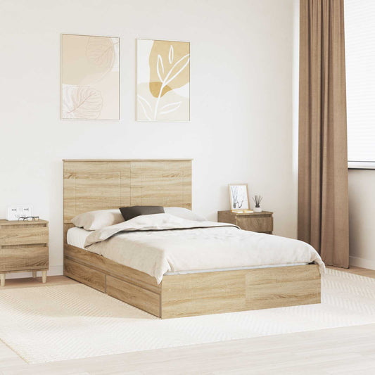 vidaXL Κρεβάτι Αποθήκης Δρύς Sonoma 135 x 190 cm Επεξεργασμένο ξύλο