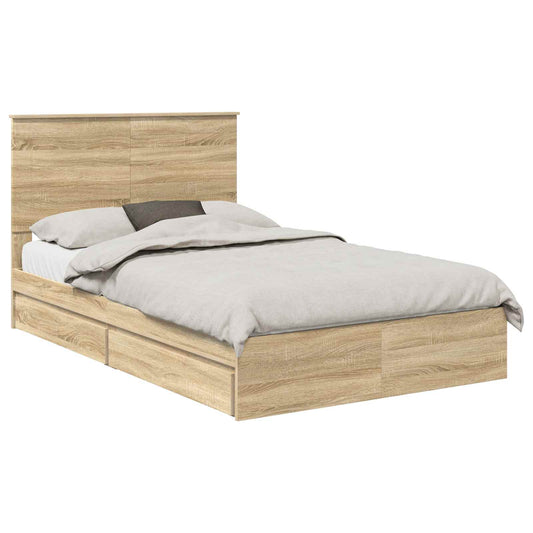 vidaXL Κρεβάτι Αποθήκης Δρύς Sonoma 135 x 190 cm Επεξεργασμένο ξύλο