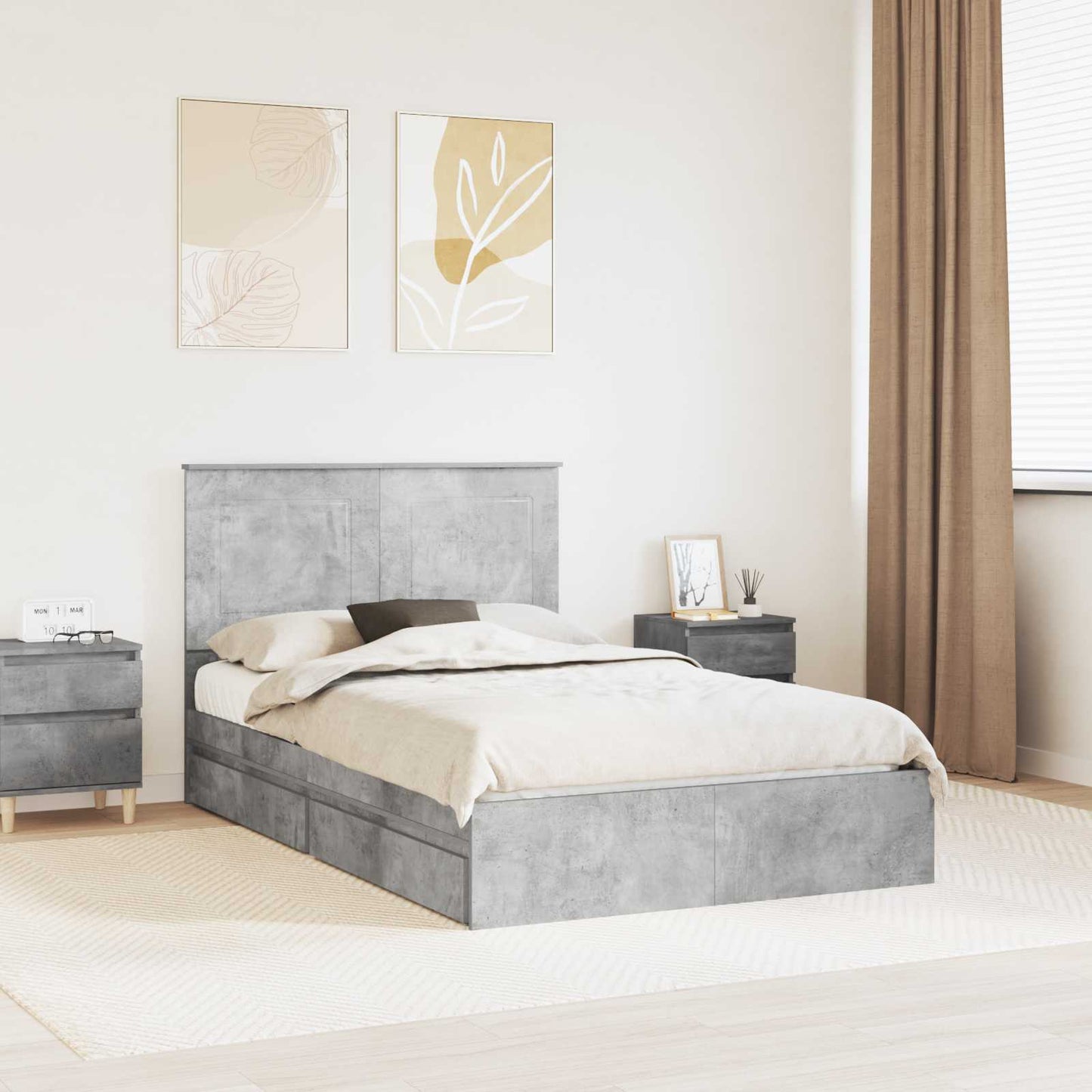 vidaXL Κρεβάτι Αποθήκης Σκυρόδεμα Γκρι 135 x 190 cm Επεξεργασμένο ξύλο