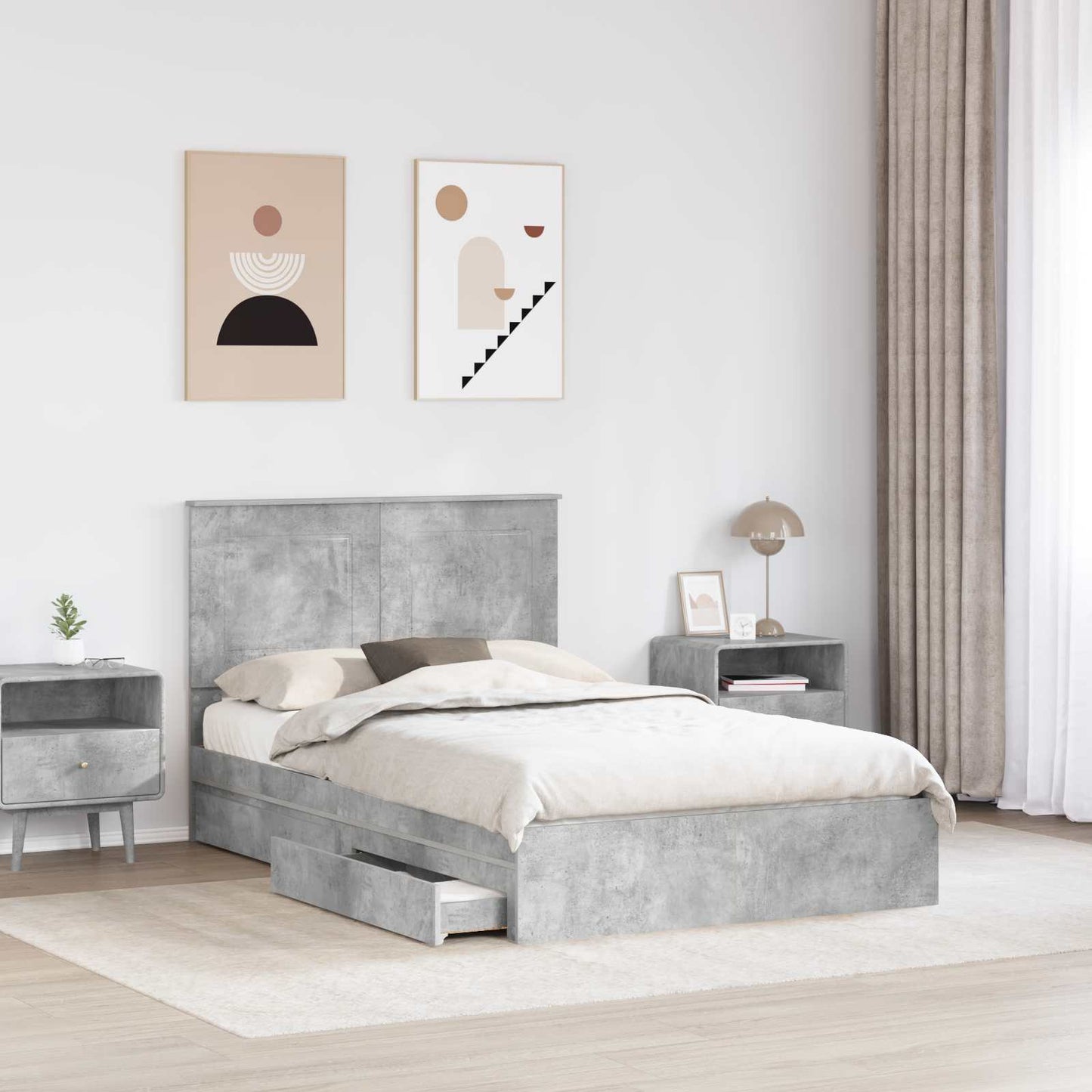 vidaXL Κρεβάτι Αποθήκης Σκυρόδεμα Γκρι 135 x 190 cm Επεξεργασμένο ξύλο