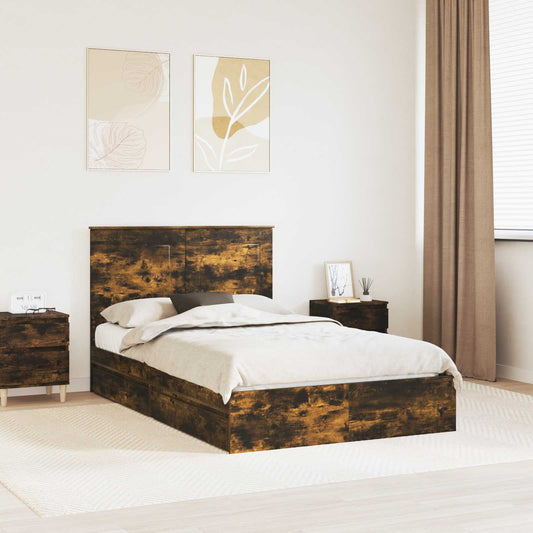 vidaXL Κρεβάτι Αποθήκης Καπνιστό Δρύς 135 x 190 cm Επεξεργασμένο ξύλο