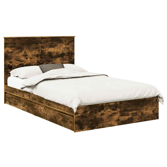 vidaXL Κρεβάτι Αποθήκης Καπνιστό Δρύς 135 x 190 cm Επεξεργασμένο ξύλο