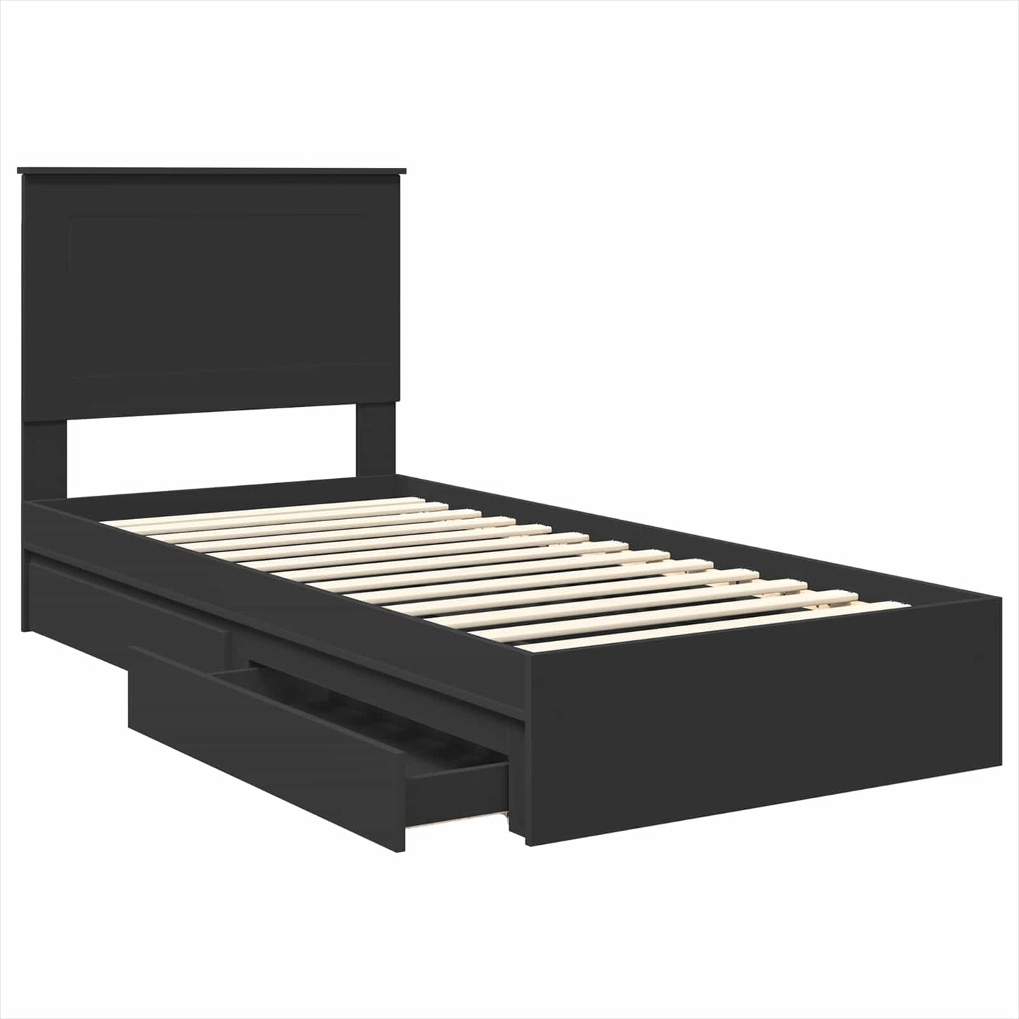 vidaXL Κρεβάτι Αποθήκης Μαύρο 90 x 190 cm Επεξεργασμένο ξύλο