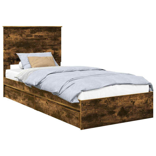 vidaXL Κρεβάτι Αποθήκης Καπνιστό Δρύς 90 x 190 cm Επεξεργασμένο ξύλο