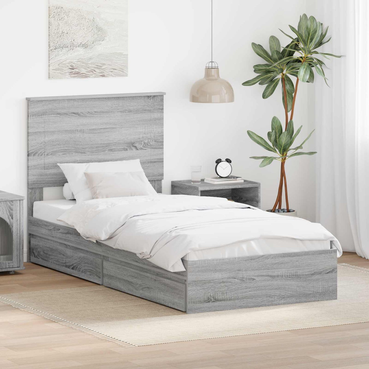vidaXL Κρεβάτι Αποθήκης Γκρίζο Σονομα 90 x 200 cm Επεξεργασμένο ξύλο