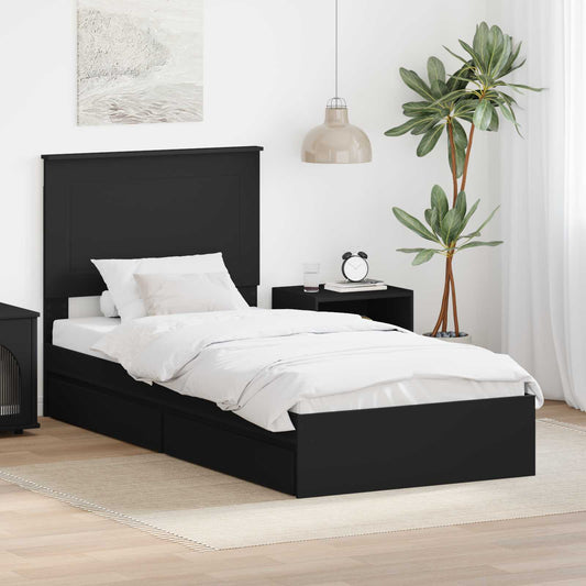 vidaXL Κρεβάτι Αποθήκης Μαύρο 75 x 190 cm Επεξεργασμένο ξύλο