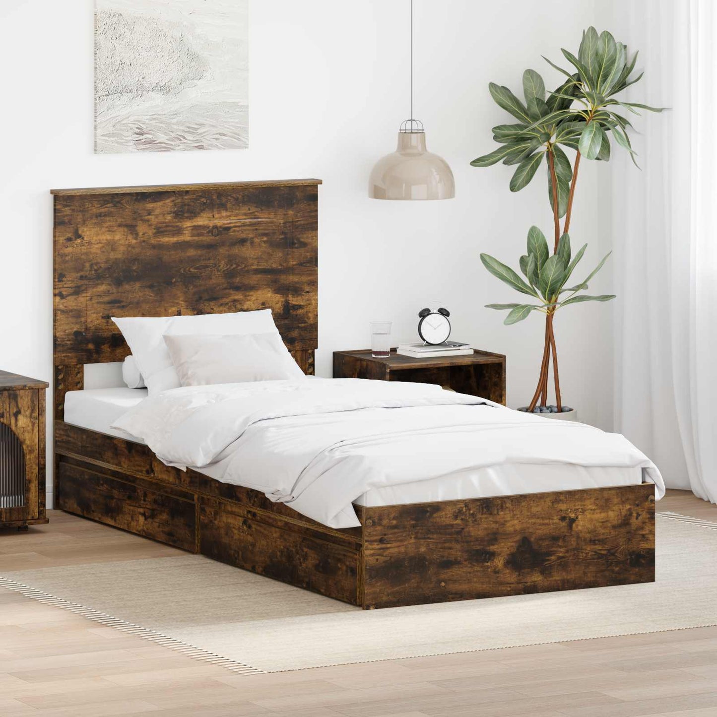 vidaXL Κρεβάτι Αποθήκης Καπνιστό Δρύς 75 x 190 cm Επεξεργασμένο ξύλο